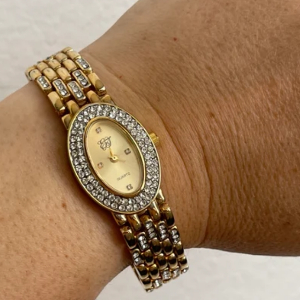 Elizabeth Taylor White Diamonds Womens Goldtone Quartz Bracelet Watch